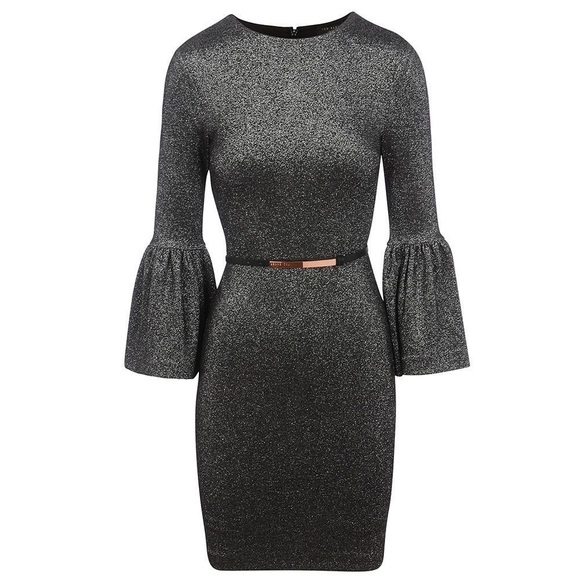 NWT TED BAKER Bell Cuff Metallic Holiday Party Sheath Dress - Picture 3 of 11